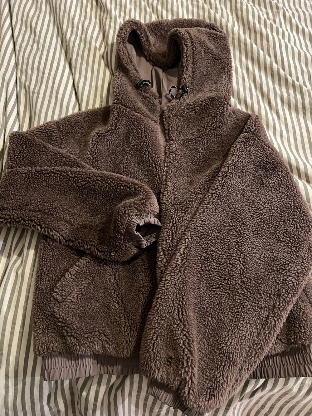 Zella Brown Hooded Sherpa Puffer Jacket